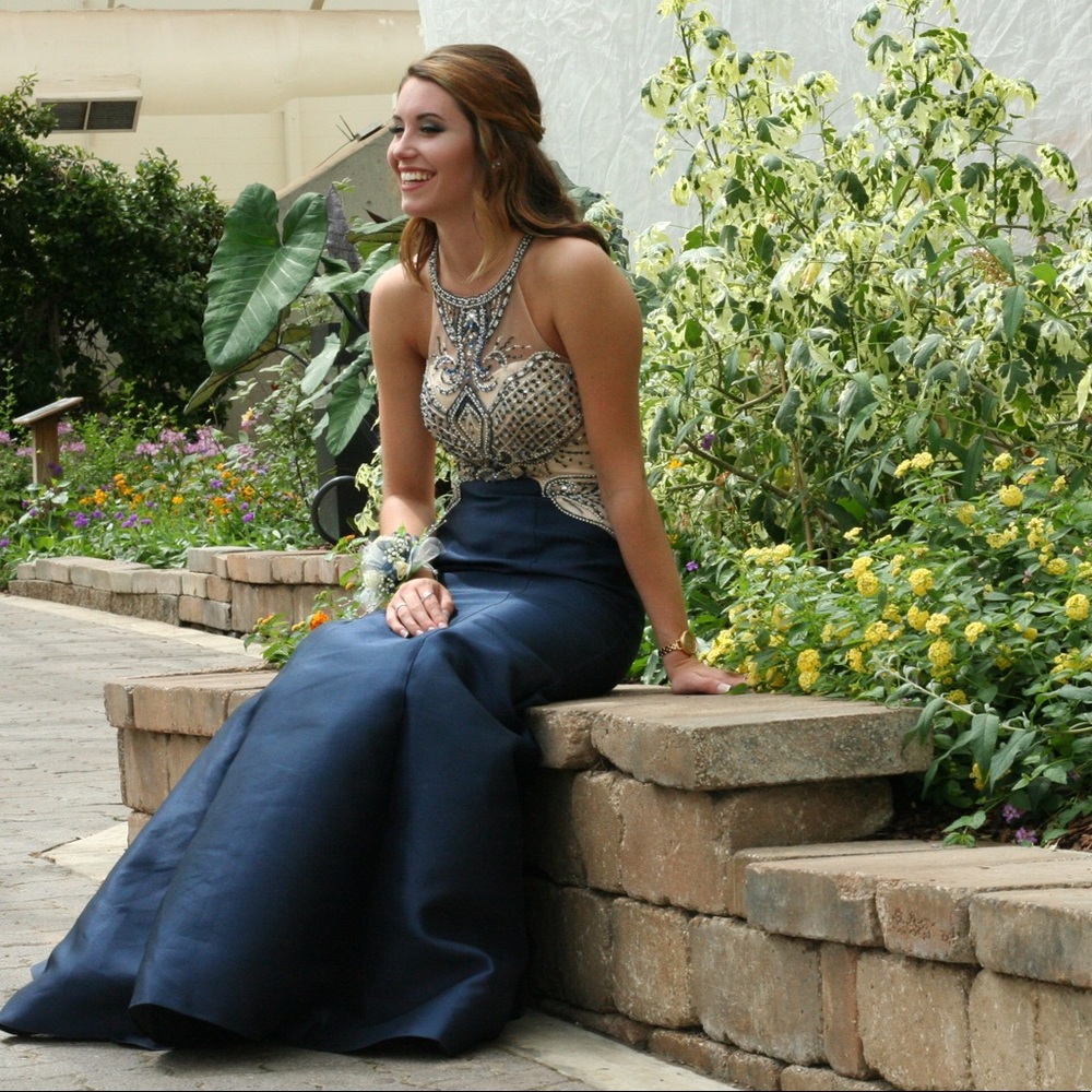 Navy mermaid prom dress
